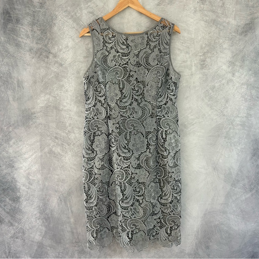 Adrianna Papell Gray Lace Midi Dress (Like New)